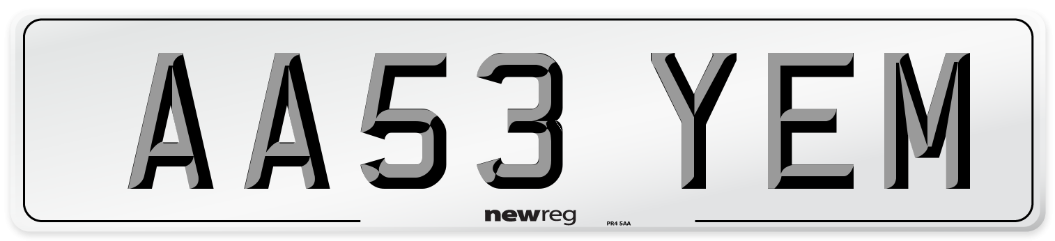 AA53 YEM Number Plate from New Reg